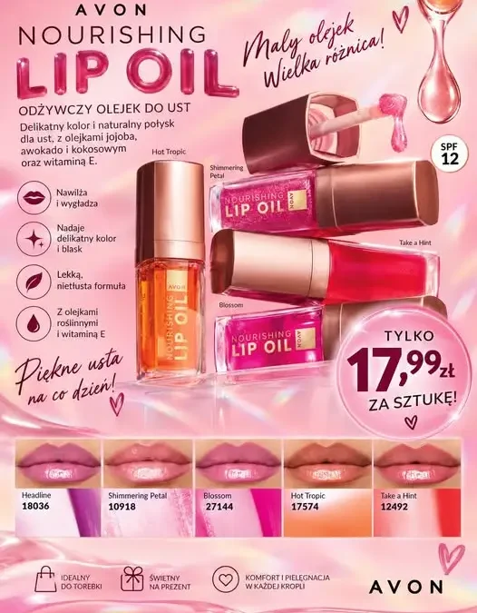 Olejki do ust Avon Nourishing Lip Oil – nawilżenie i połysk w promocyjnej cenie