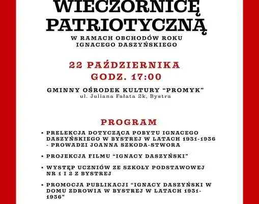 Wieczornica patriotyczna o Ignacym Daszyńskim w Bystrej
