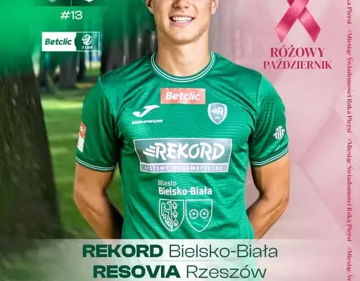 Różowy akcent na plakacie meczowym Rekordu Bielsko-Biała