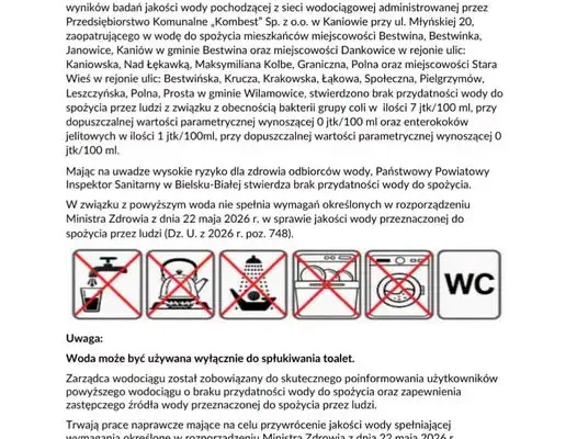 Bakterie coli w wodzie. Mieszkańcy Dankowic i Starej Wsi bez dostępu do pitnej wody