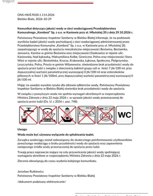 Bakterie coli w wodzie. Mieszkańcy Dankowic i Starej Wsi bez dostępu do pitnej wody