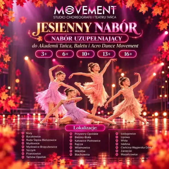 Jesienny nabór uzupełniający w Akademii Tańca MOVEMENT – taniec, balet i acro dance dla dzieci i młodzieży