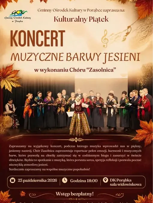 Kulturalny Piątek w Porąbce: koncert „Muzyczne barwy jesieni” już 23 października
