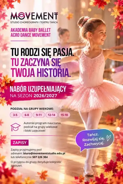 Jesienny nabór uzupełniający w Akademii Tańca MOVEMENT – taniec, balet i acro dance dla dzieci
