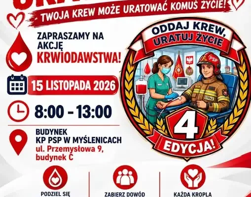 Strażacy z Myślenic organizują 4. edycję akcji krwiodawstwa – 15 listopada oddaj krew!