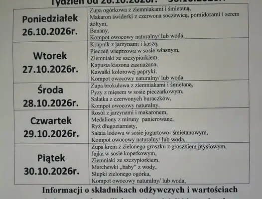 Jadłospis szkolny w Czechowicach: co zjedzą uczniowie w dniach 26–30 października?