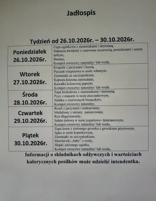 Jadłospis szkolny w Czechowicach: co zjedzą uczniowie w dniach 26–30 października?
