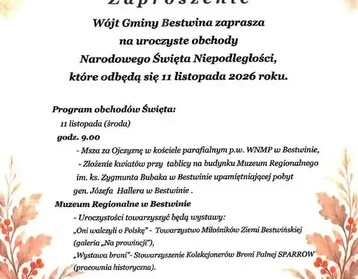 Bestwina zaprasza na obchody Narodowego Święta Niepodległości 11 listopada 2026