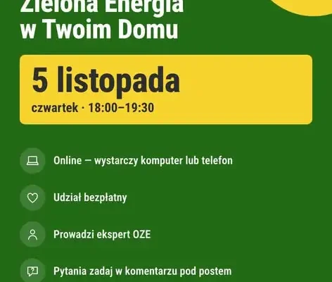 Gmina Porąbka zaprasza na bezpłatne spotkanie online o zielonej energii