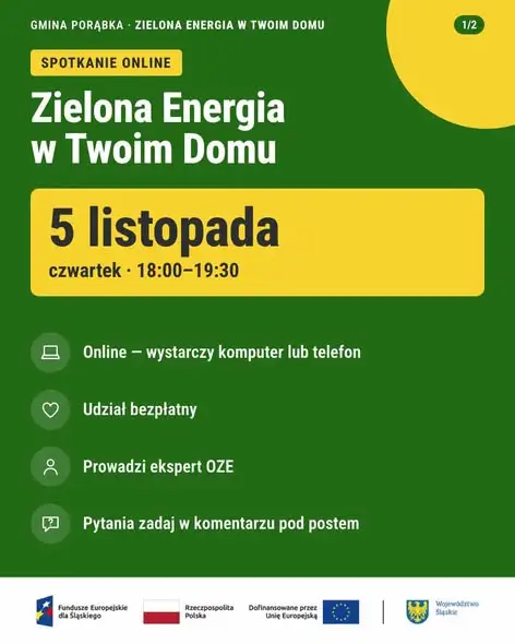 Gmina Porąbka zaprasza na bezpłatne spotkanie online o zielonej energii